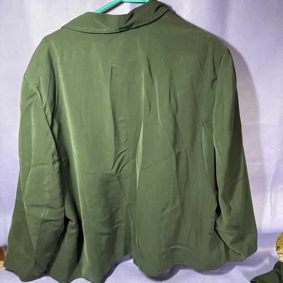 Koret Women Sz 22W Green Floral Button Jacket Cotton Shoulder Pads V3 - Picture 9 of 10